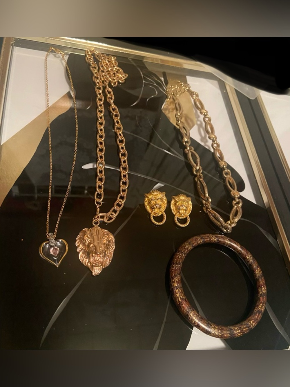 3 Gold Tone Necklaces- 1 Bracelet- 1 Pair Of Earrings #35